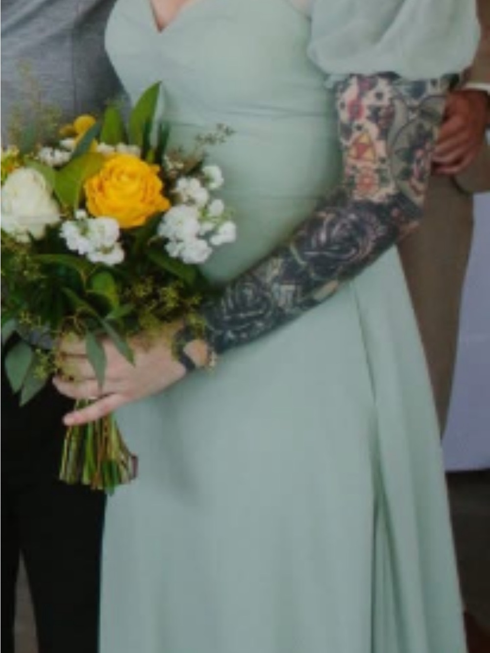 Azazie Dusty Sage A-Line Chiffon Midi Dress - Picture 4 of 5